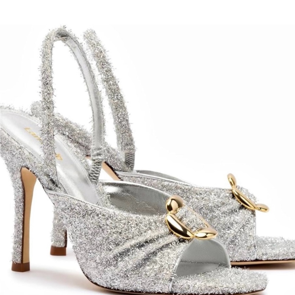 Larroudè Mayfair silver sling back heels